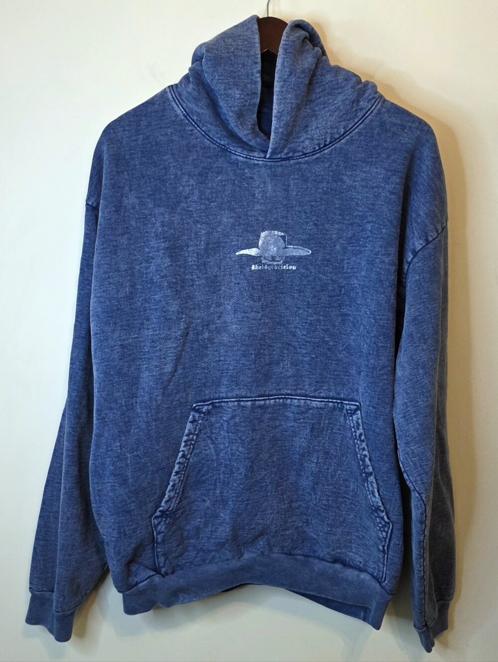 She Is Gracie Lou Blue Acid Wash Hoodie Size XL Heavy Duty Oversized Western - Picture 2 of 8